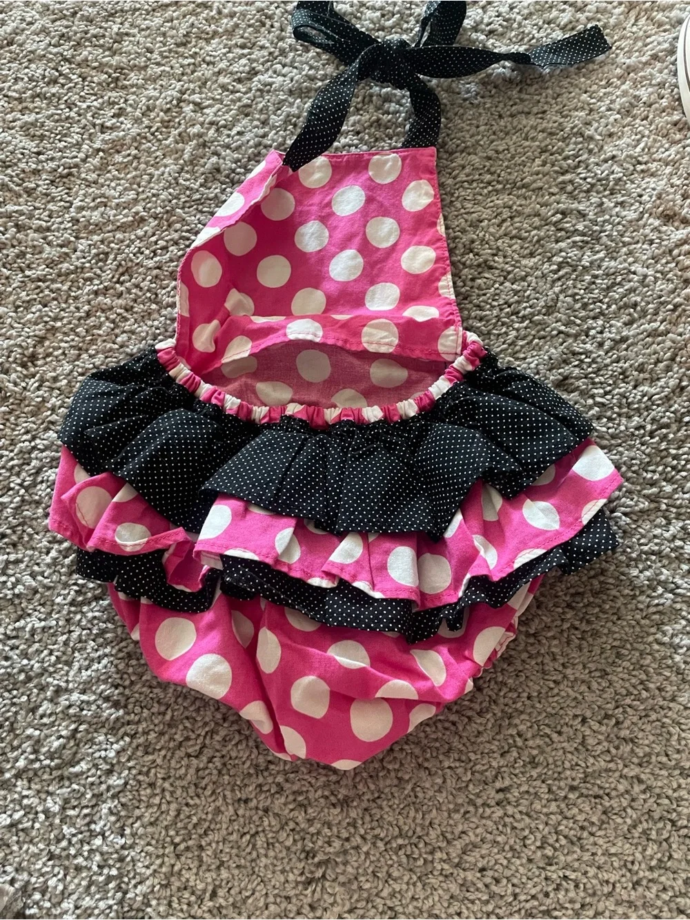 Pink Polka Dot Minnie Mouse 1st Birthday Romper Bib